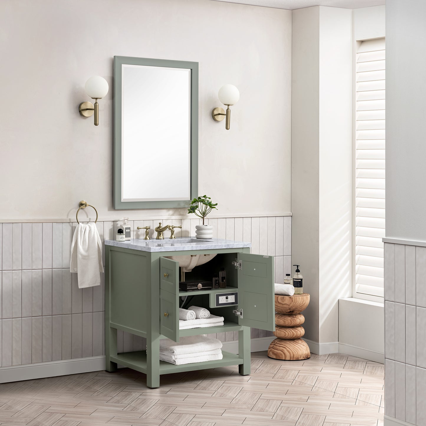 Breckenridge 30" Single Vanity, Smokey Celadon w/ 3 CM Carrara Marble Top