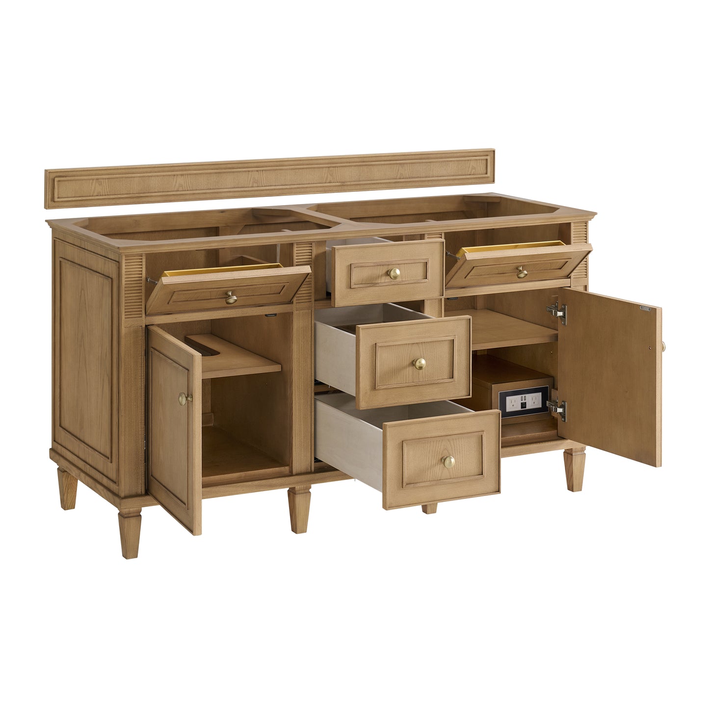 Lorelai 60" Double Vanity, Light Natural Oak w/ 3 CM Ethereal Noctis Silestone Top