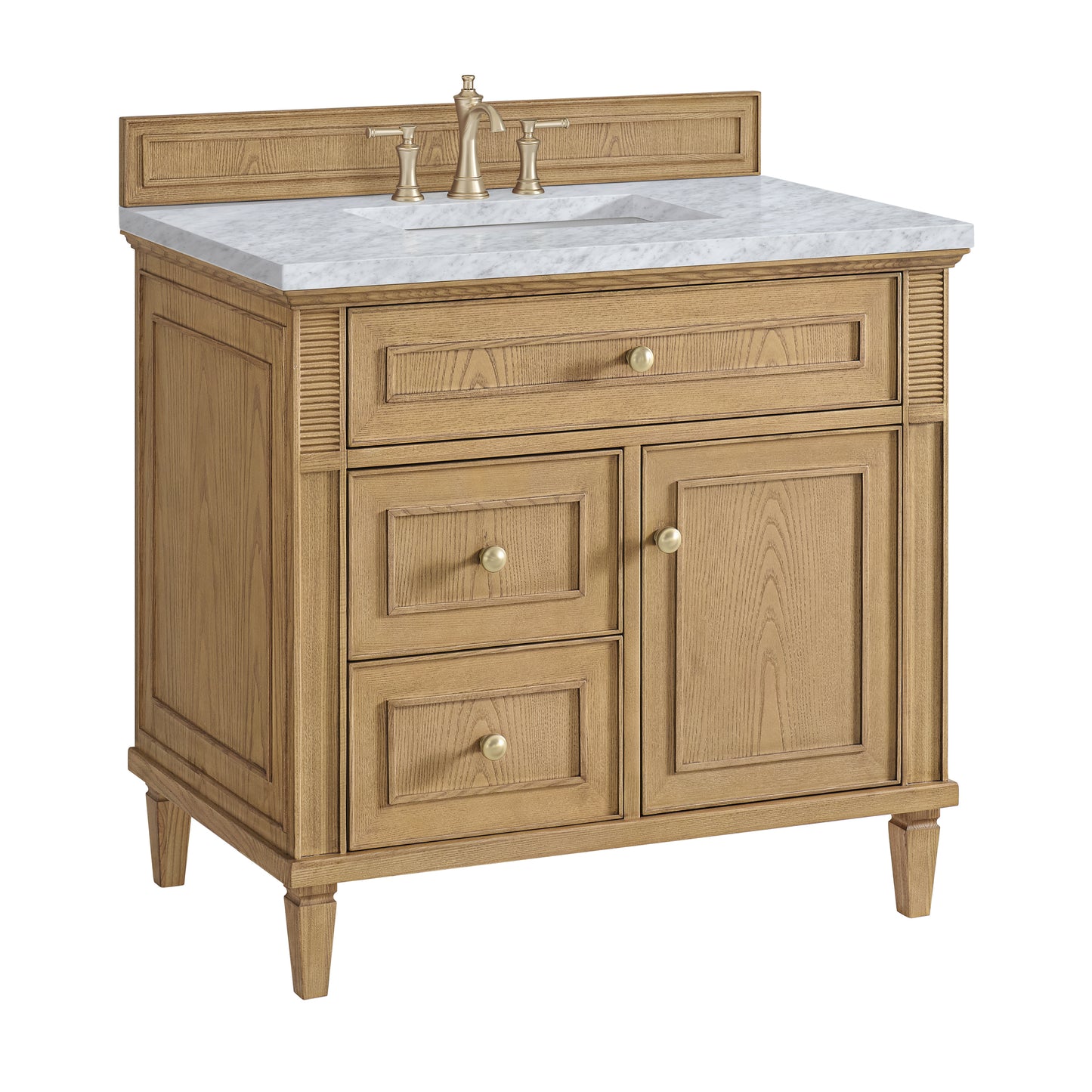 Lorelai 36" Single Vanity, Light Natural Oak w/ 3 CM Carrara White Marble Top