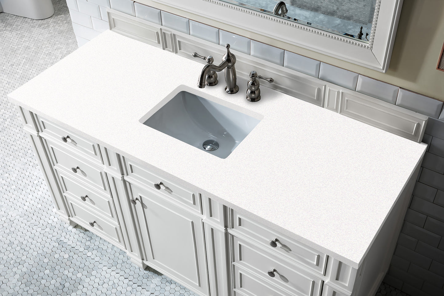 Bristol 60" Single Vanity, Bright White w/ 3 CM White Zeus Silestone Top