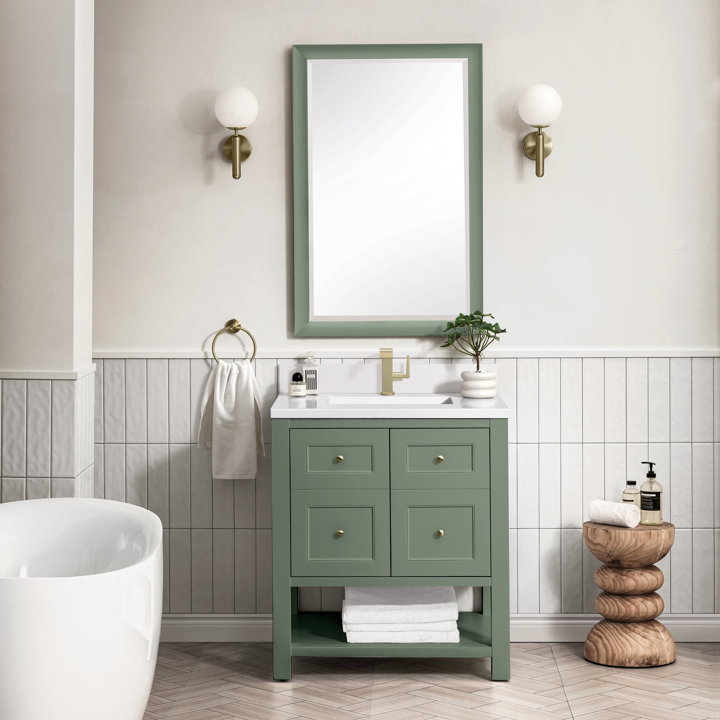Breckenridge 30" Single Vanity, Smokey Celadon w/ Single Hole 3 CM White Zeus Top & Backsplash