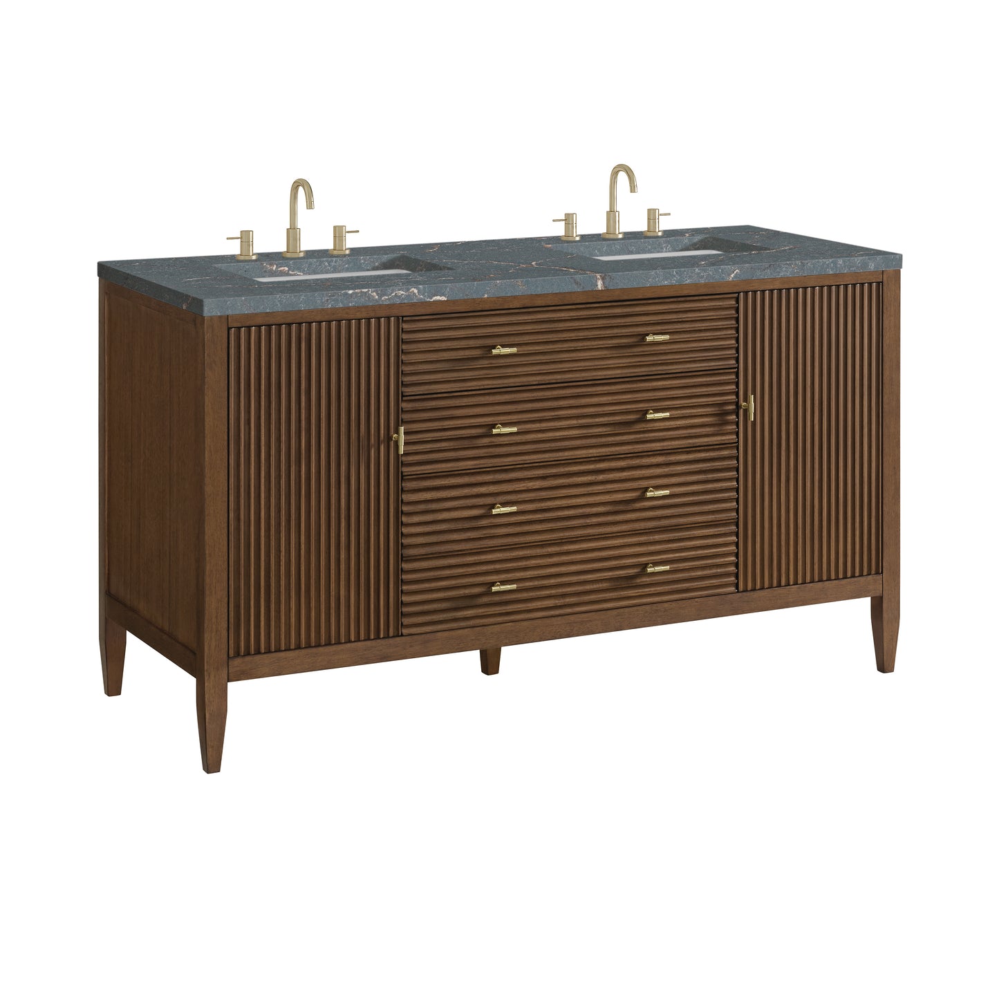 Myrrin 60" Double Vanity, Mid Century Walnut w/ 3 CM Parisien Bleu Silestone Top