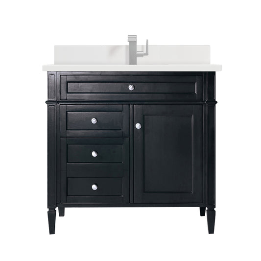 Brittany 36" Single Vanity, Black Onyx w/ Single Hole 3 CM White Zeus Silestone Top & Backsplash