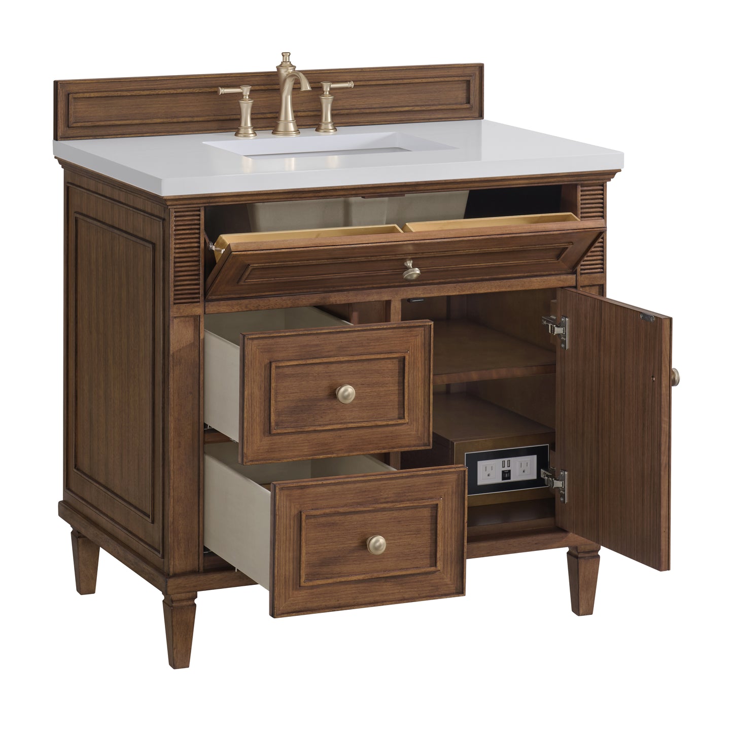 Lorelai 36" Single Vanity, Mid-Century Walnut w/ 3 CM White Zeus Silestone Top