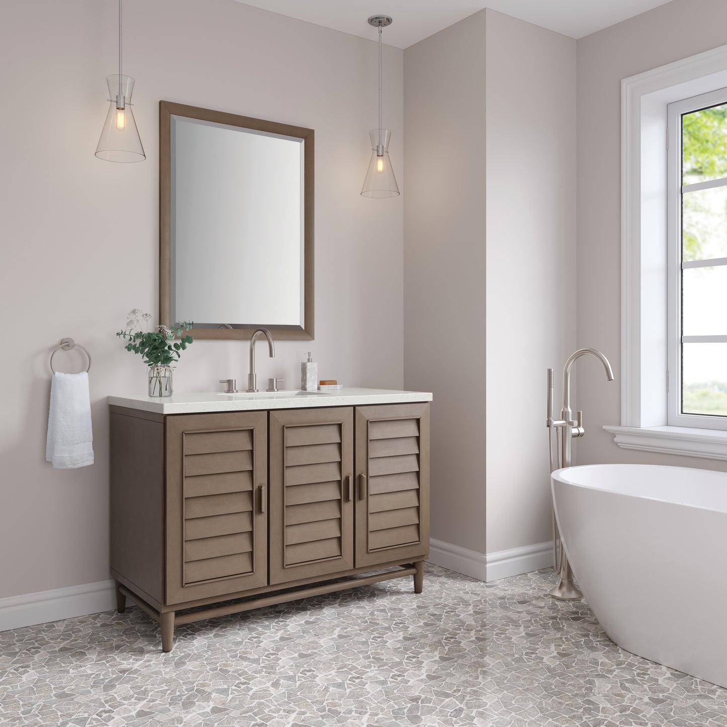 Portland 48" Single Vanity Whitewashed Walnut w/ 3 CM Lime Delight Silestone Top