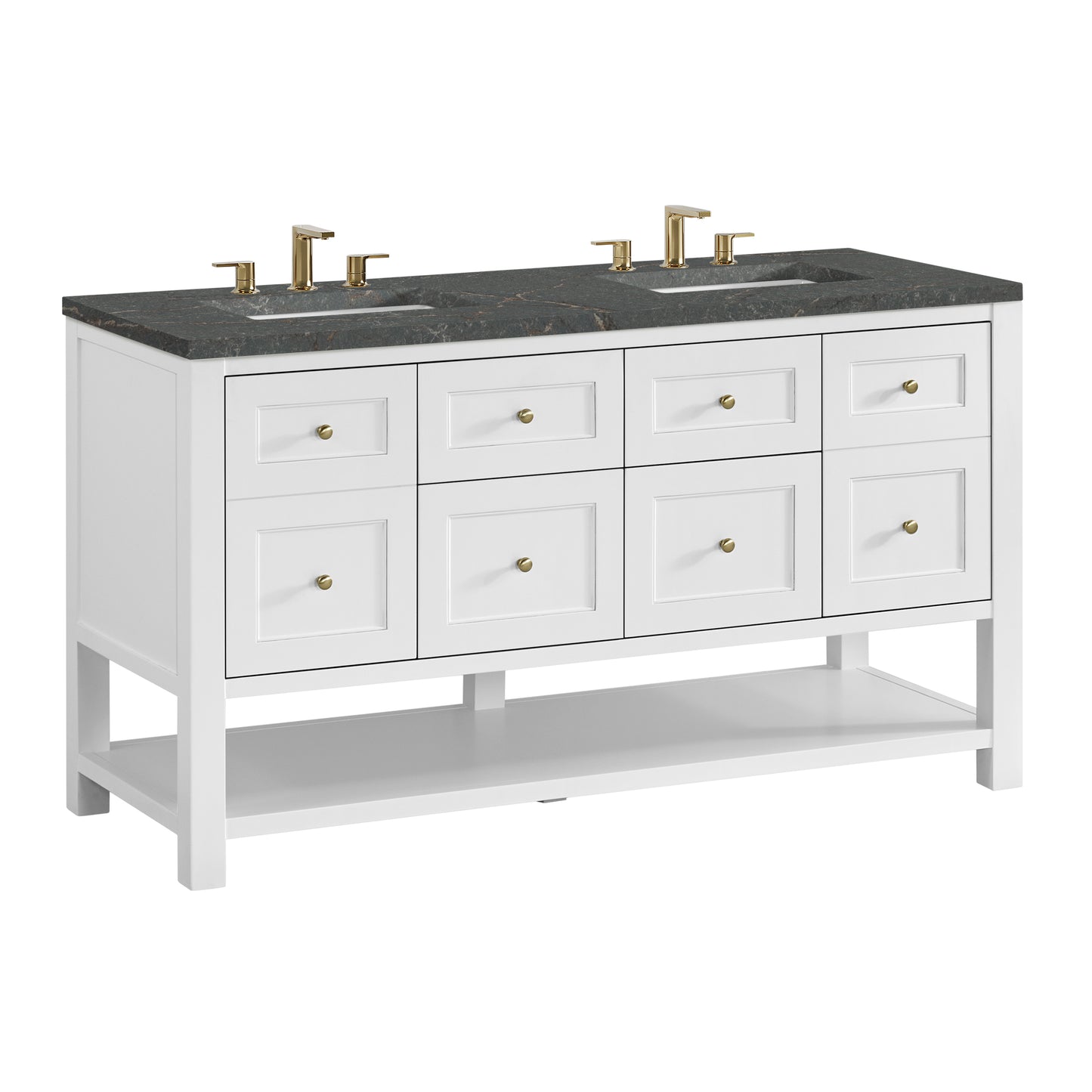 Breckenridge 60" Double Vanity, Bright White, w/ 3 CM Parisien Bleu Quartz Top