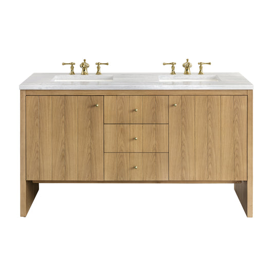 Hudson 60" Double Vanity, Light Natural Oak w/ 3 CM Arctic Fall Top