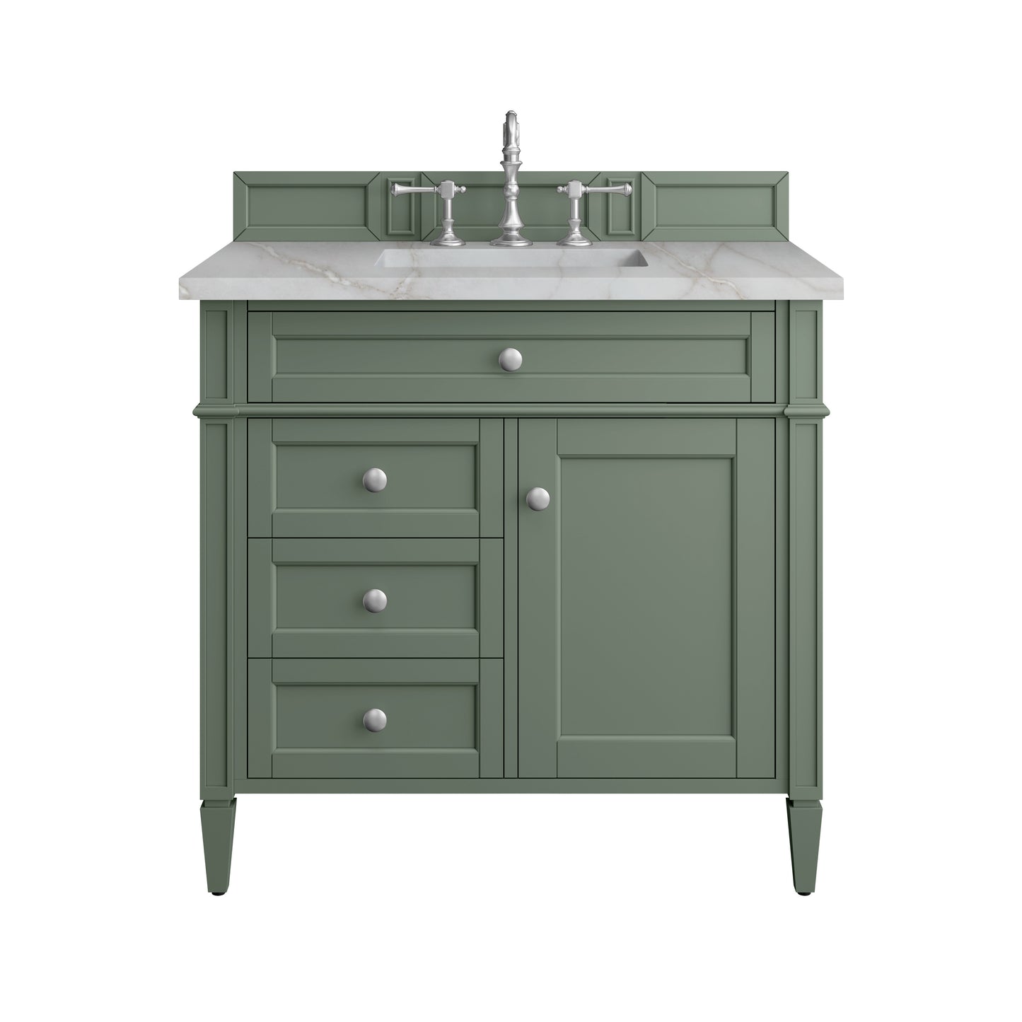Brittany 36" Single Vanity, Smokey Celadon w/ 3 CM Victorian Silver Top