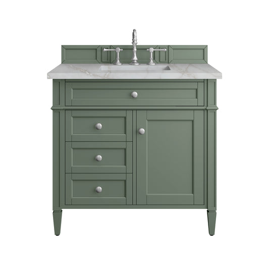 Brittany 36" Single Vanity, Smokey Celadon w/ 3 CM Victorian Silver Top