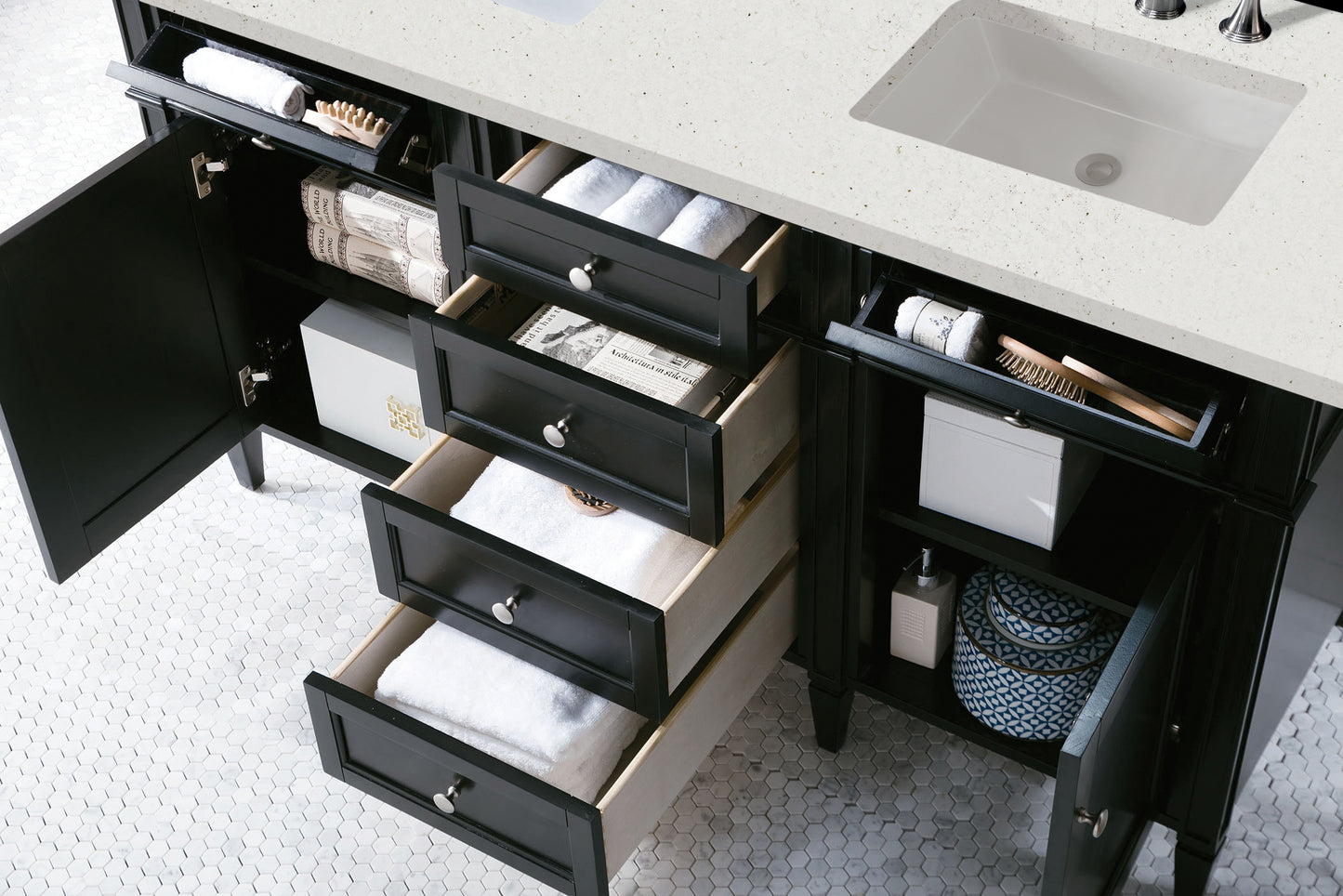 Brittany 60" Double Vanity, Black Onyx w/ 3 CM Lime Delight Silestone Top