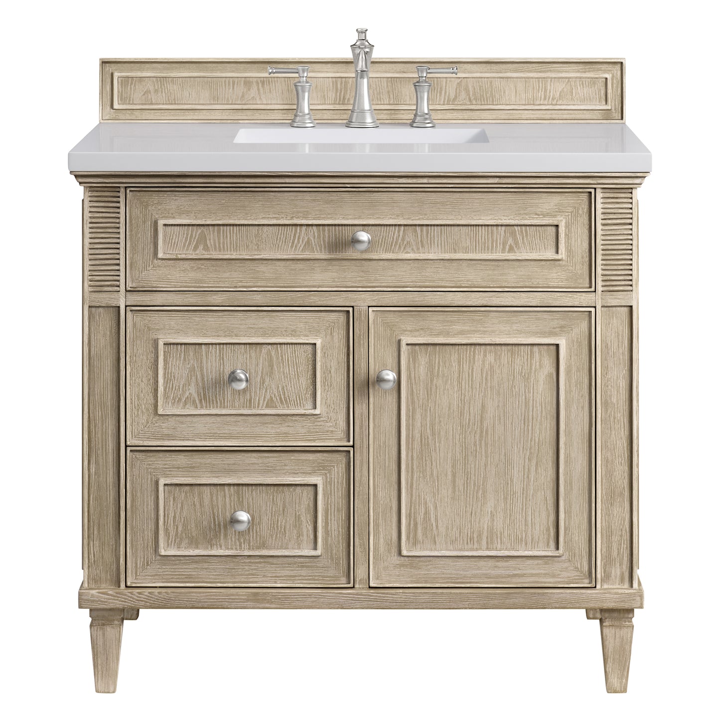 Lorelai 36" Single Vanity, Whitewashed Oak w/ 3 CM White Zeus Silestone Top