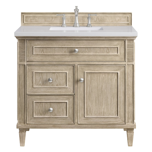 Lorelai 36" Single Vanity, Whitewashed Oak w/ 3 CM White Zeus Silestone Top