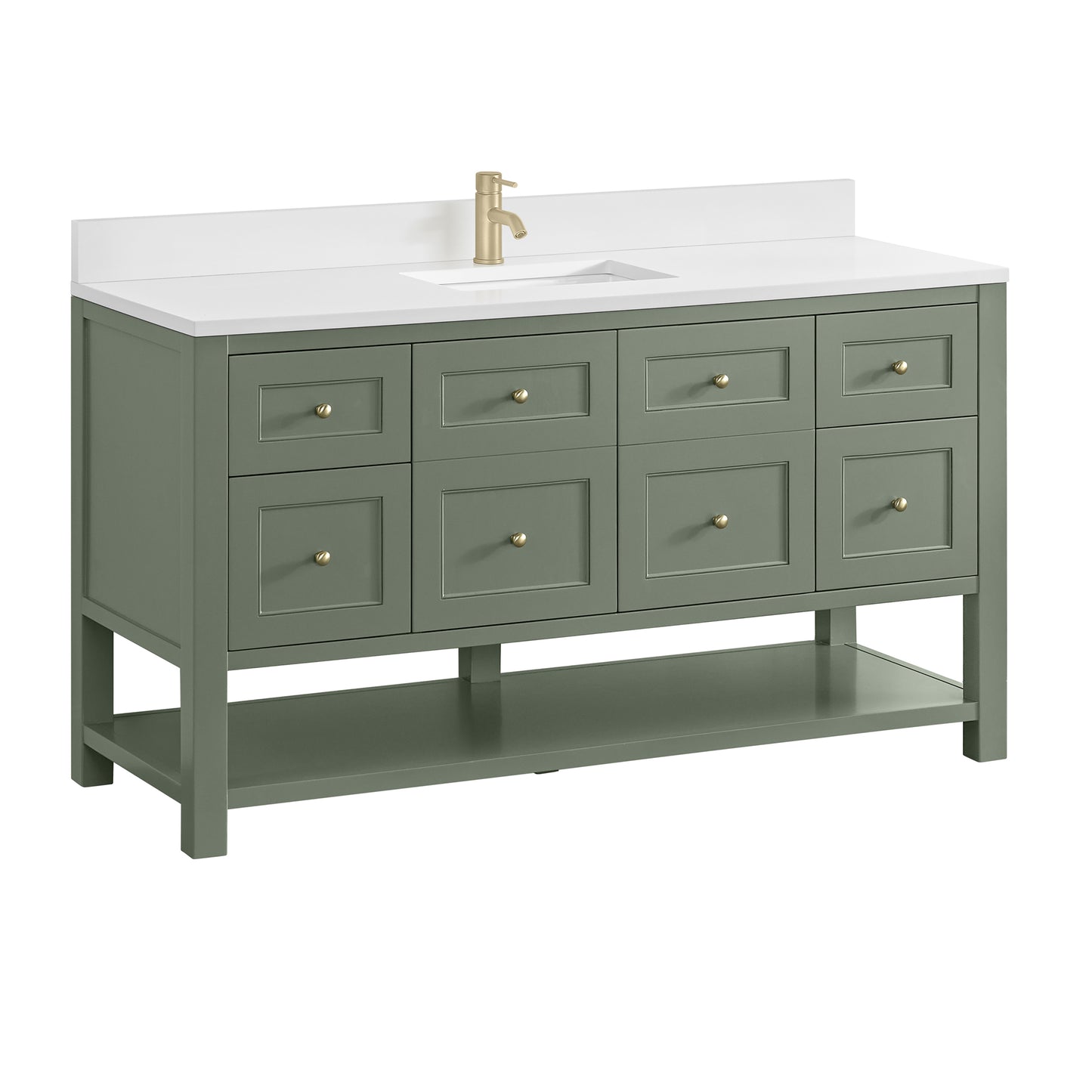 Breckenridge 60" Single Vanity, Smokey Celadon, w/ Single Hole 3 CM White Zeus Quartz Top & Backsplash
