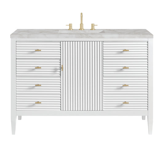 Myrrin 48" Vanity, Bright White w/ 3 CM Victorian Silver Silestone Top