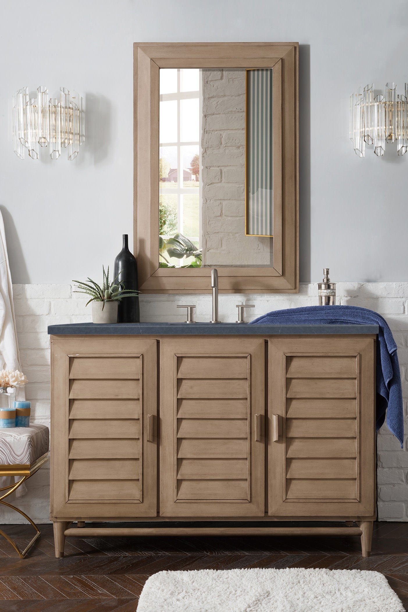 Portland 48" Single Vanity Whitewashed Walnut w/ 3 CM Charcoal Soapstone Silestone Top