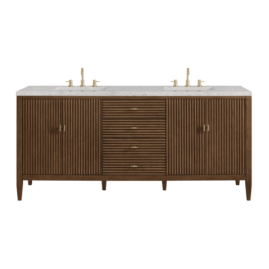 Myrrin 72" Double Vanity, Mid Century Walnut w/ 3 CM Eternal Jasmine Pearl Silestone Top