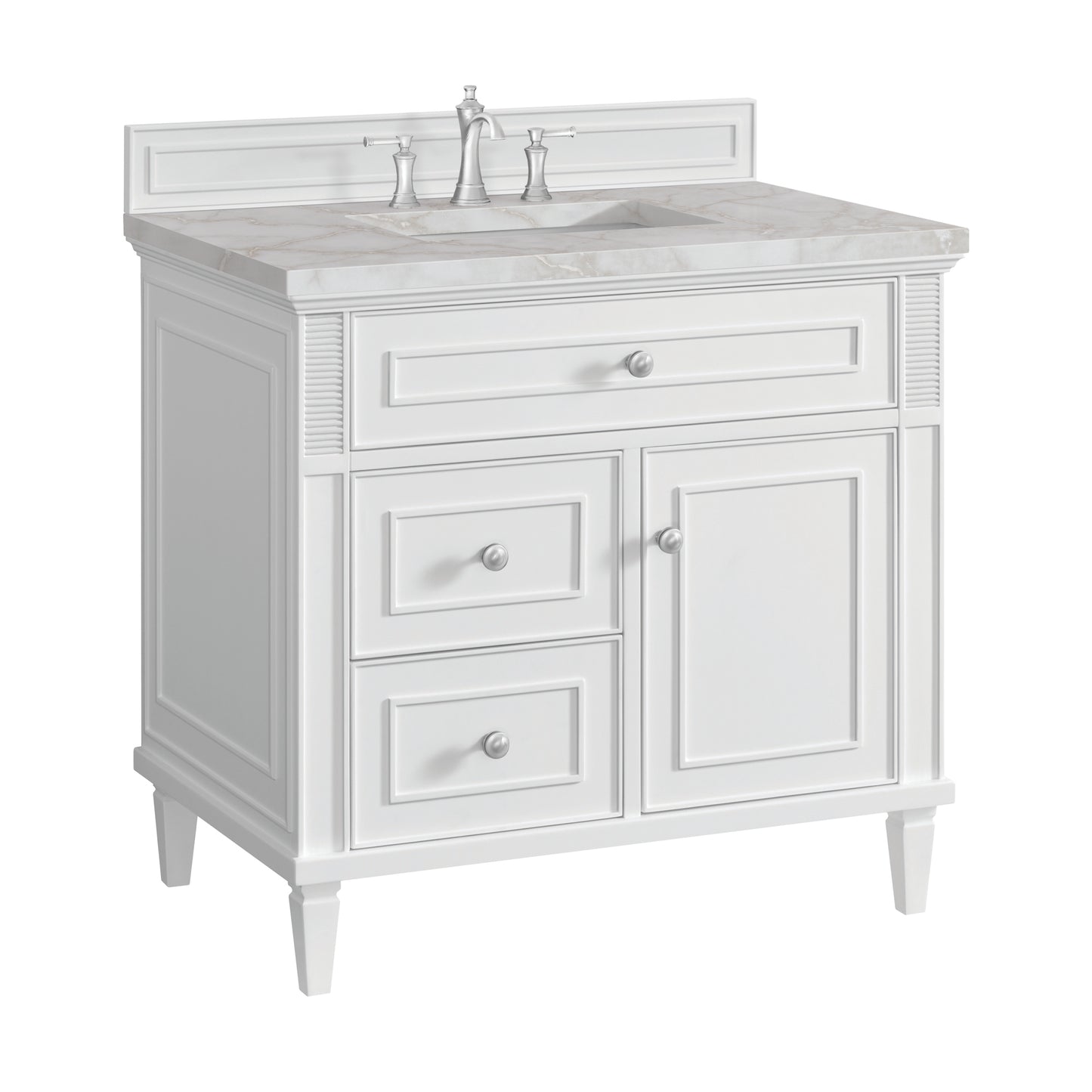 Lorelai 36" Single Vanity, Bright White w/ 3 CM Victorian Silver Silestone Top