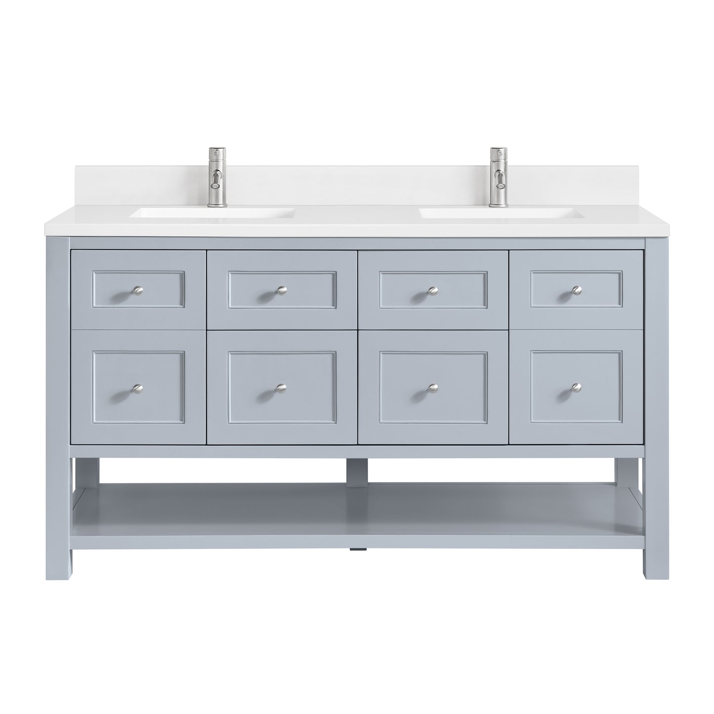 Breckenridge 60" Double Vanity, Serenity Blue, w/ Single Hole 3 CM White Zeus Quartz Top & Backsplash