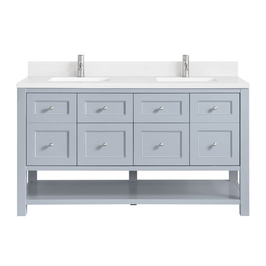Breckenridge 60" Double Vanity, Serenity Blue, w/ Single Hole 3 CM White Zeus Quartz Top & Backsplash
