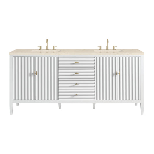 Myrrin 72" Double Vanity, Bright White w/ 3 CM Eternal Marfil Silestone Top