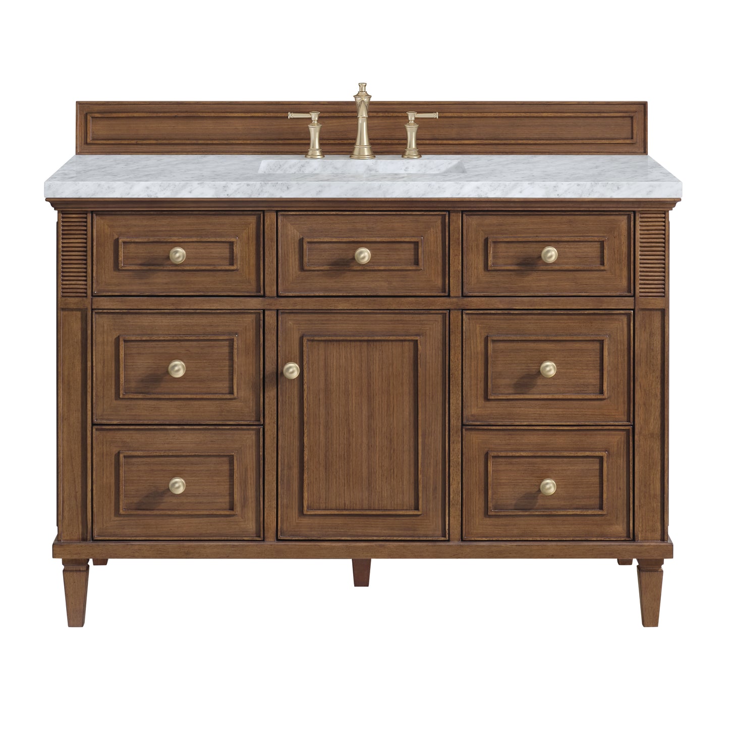 Lorelai 48" Single Vanity, Mid-Century Walnut w/ 3 CM Carrara White Marble Top