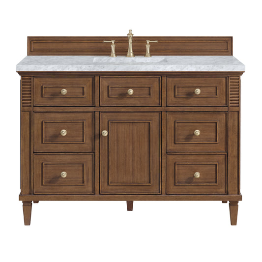 Lorelai 48" Single Vanity, Mid-Century Walnut w/ 3 CM Carrara White Marble Top