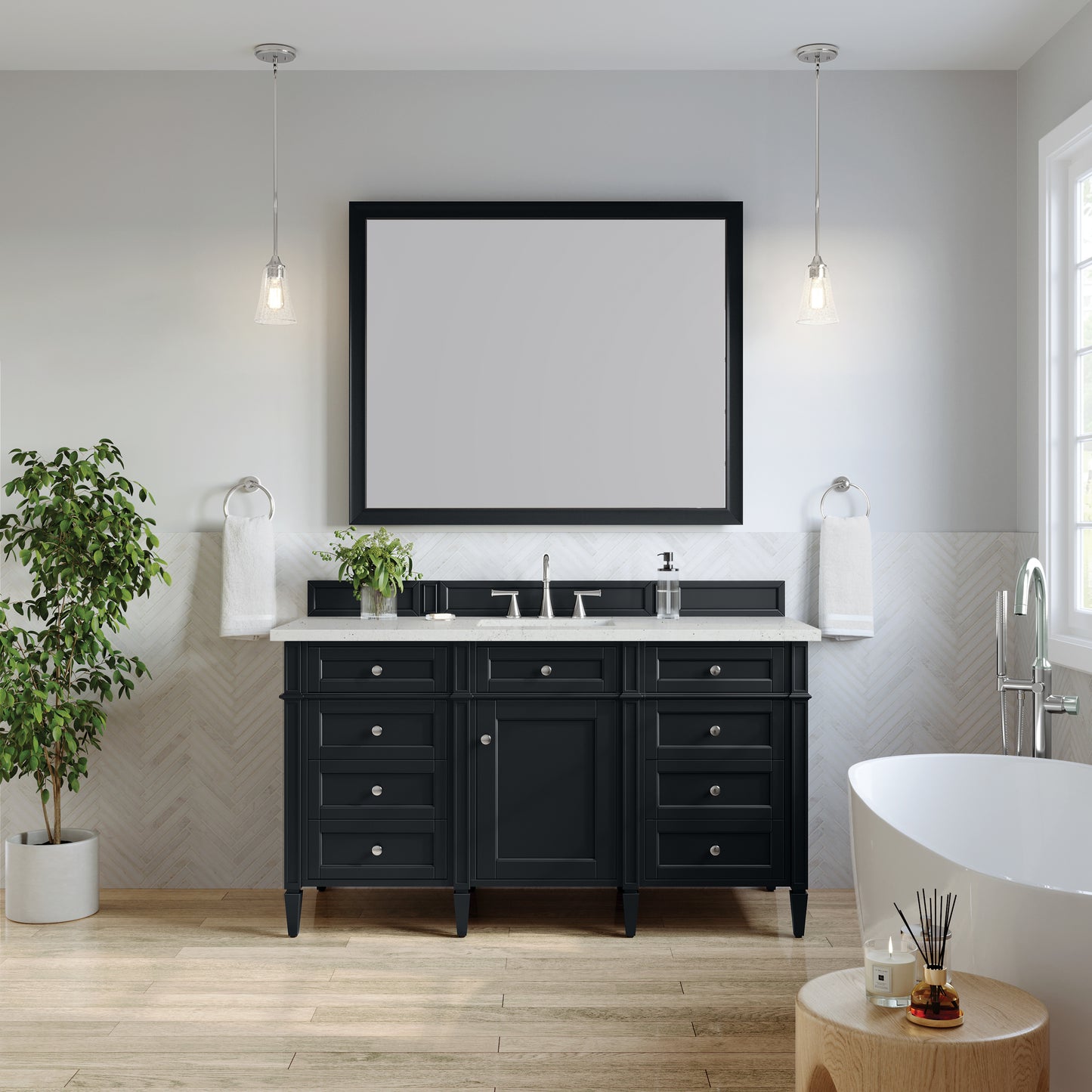 Brittany 60" Single Vanity, Black Onyx w/ 3 CM Lime Delight Silestone Top