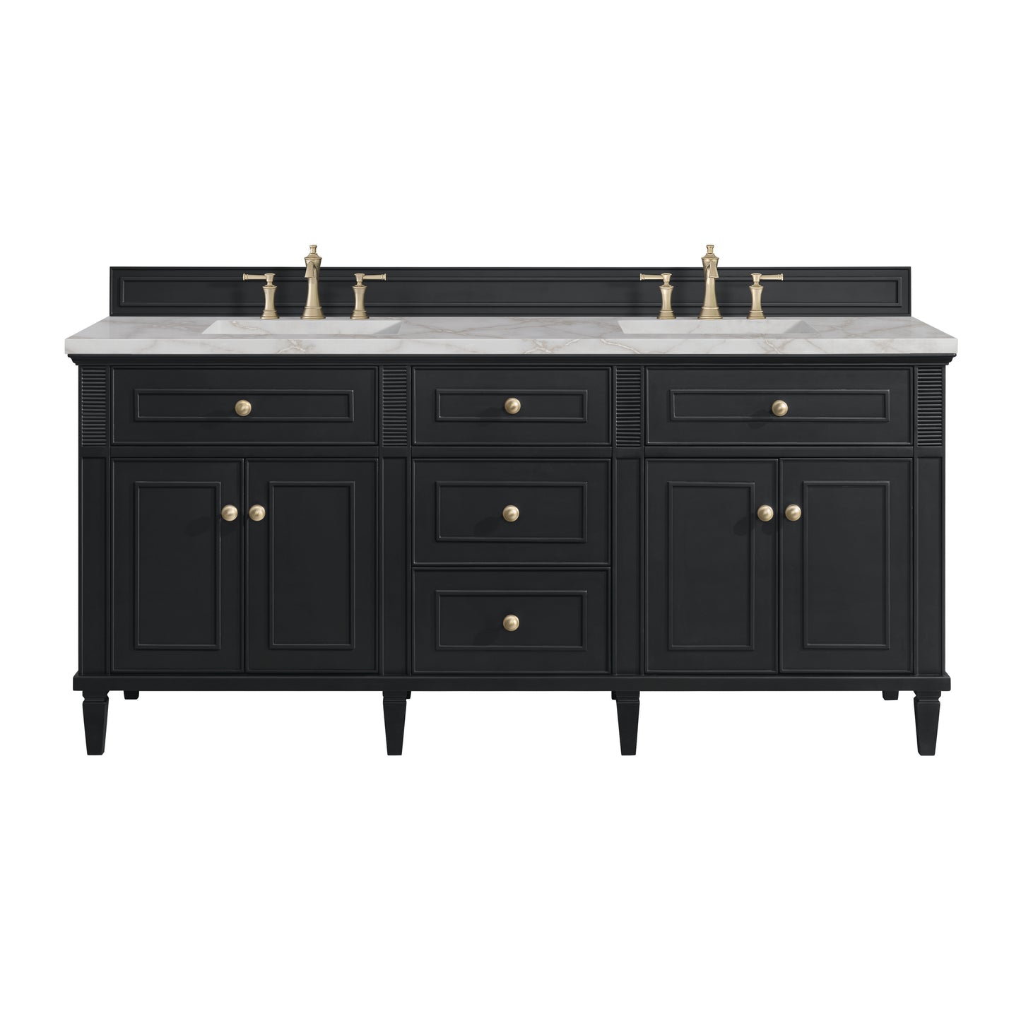 Lorelai 72" Double Vanity, Black Onyx w/ 3 CM Victorian Silver Silestone Top