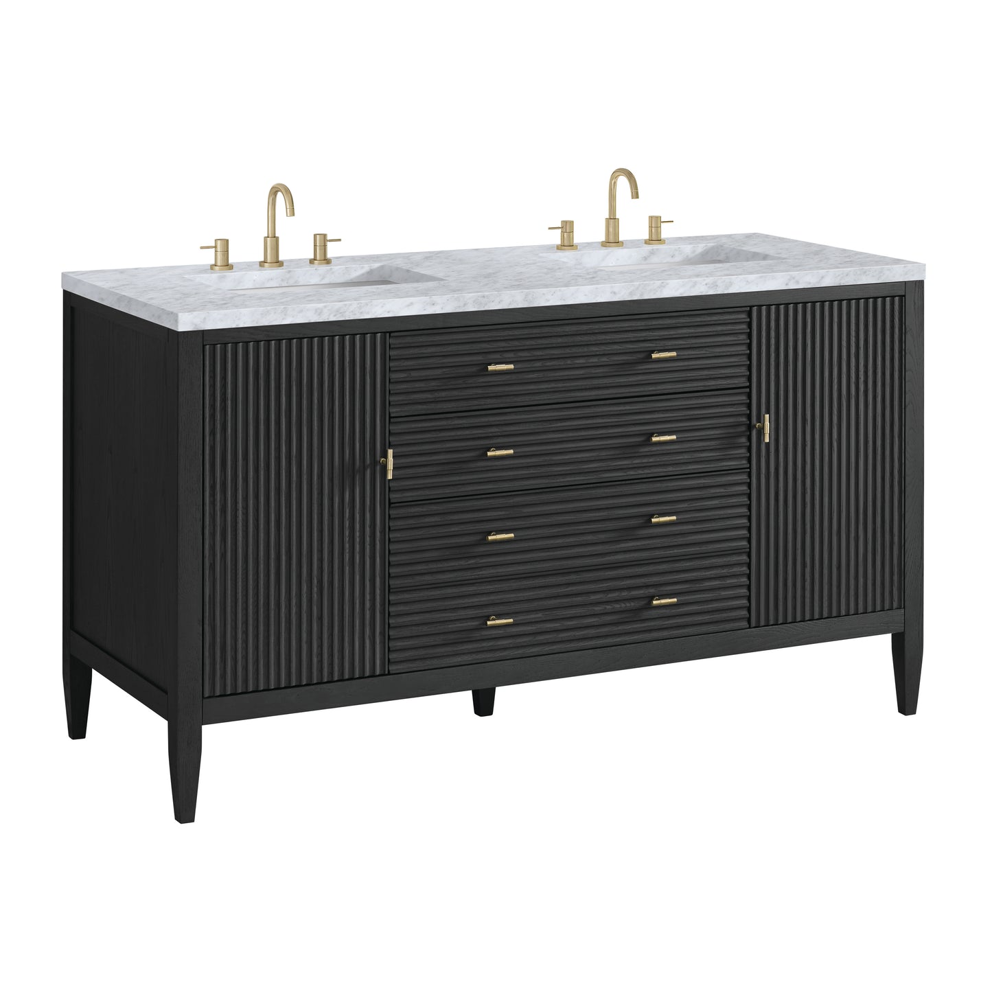 Myrrin 60" Double Vanity, Carbon Oak w/ 3 CM Carrara White Marble Top