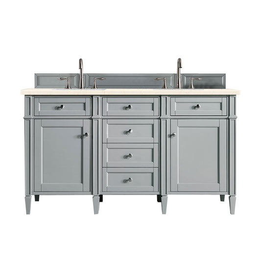 Brittany 60" Double Vanity, Urban Gray w/ 3 CM Eternal Marfil Silestone Top