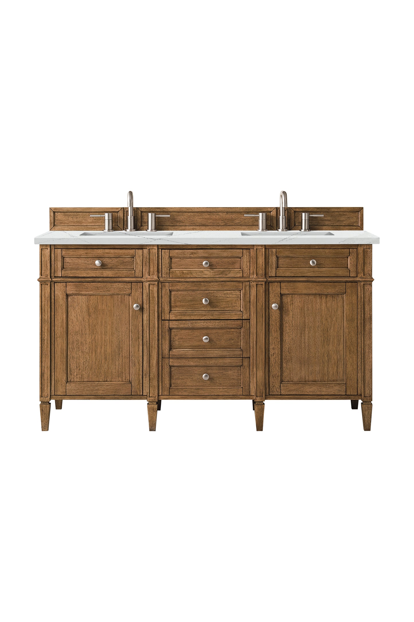 Brittany 60" Double Vanity, Saddle Brown w/ 3 CM Ethereal Noctis Silestone Top