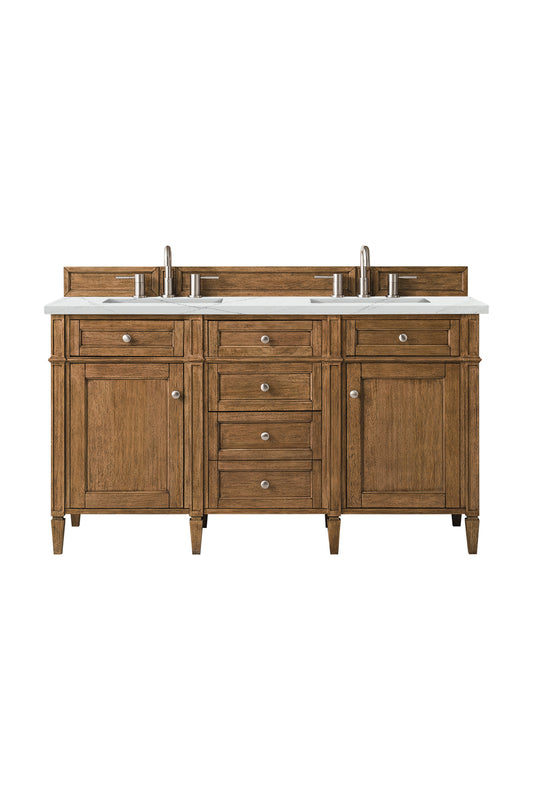 Brittany 60" Double Vanity, Saddle Brown w/ 3 CM Ethereal Noctis Silestone Top
