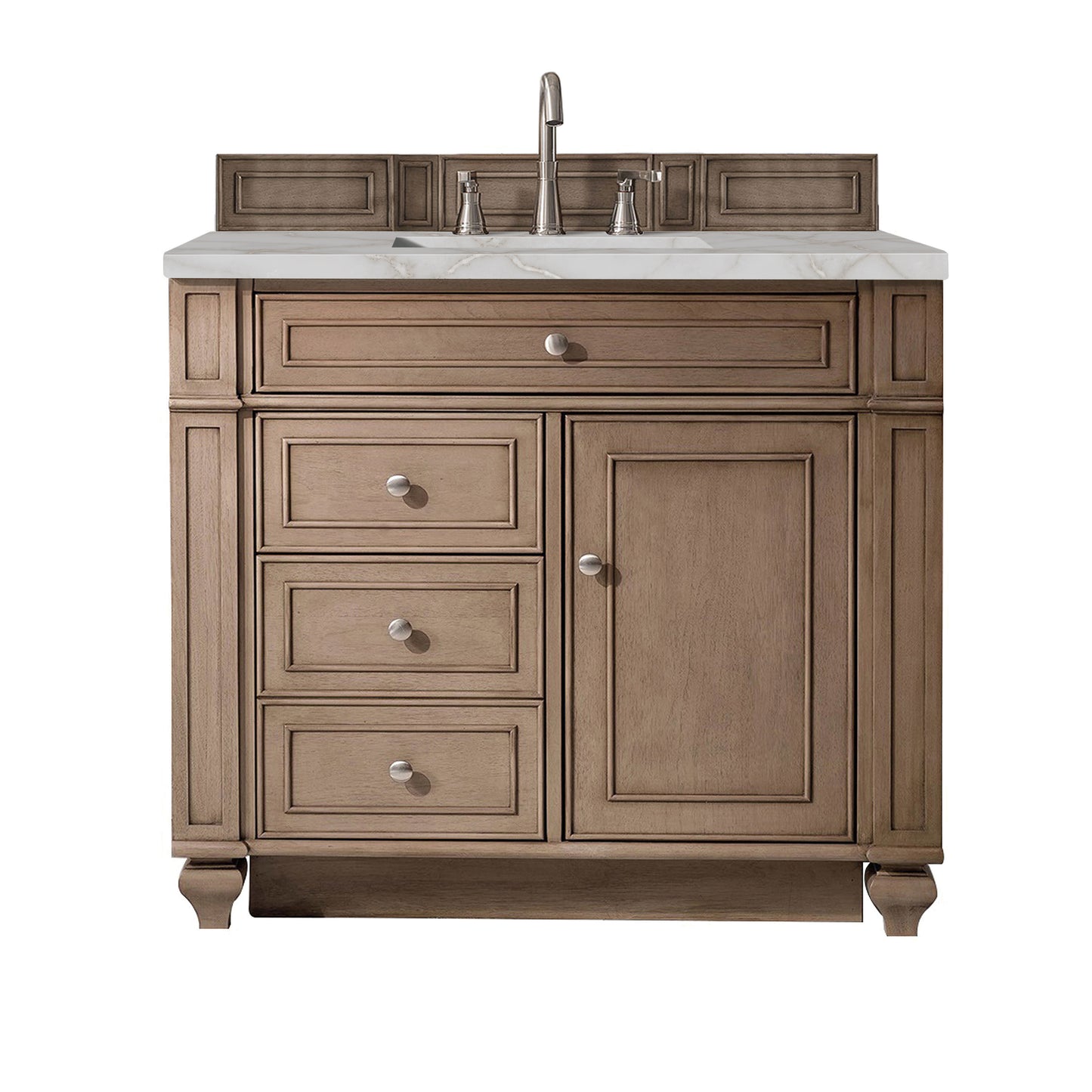 Bristol 36" Single Vanity, Whitewashed Walnut w/ 3 CM Victorian Silver Silestone Top