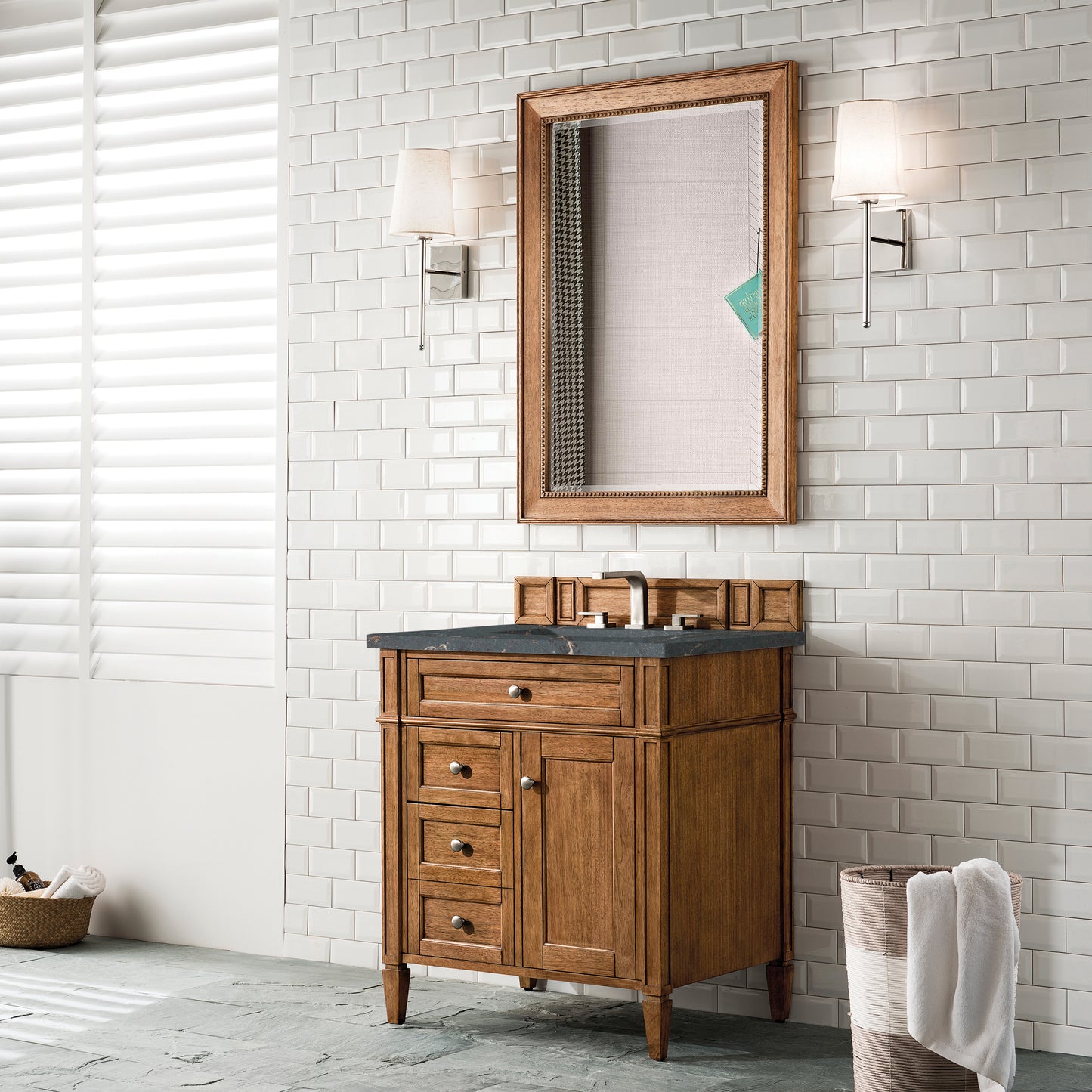 Brittany 30" Single Vanity, Saddle Brown, w/ 3 CM Parisien Bleu Silestone Top