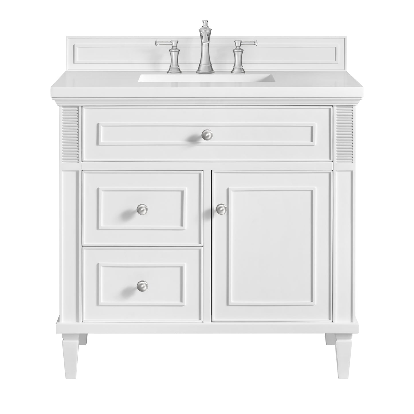 Lorelai 36" Single Vanity, Bright White w/ 3 CM White Zeus Silestone Top