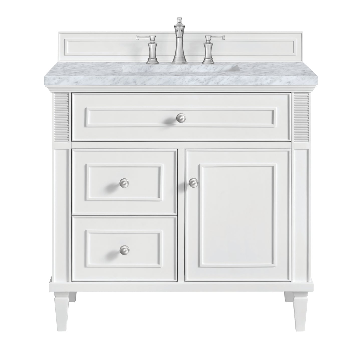Lorelai 36" Single Vanity, Bright White w/ 3 CM Carrara White Marble Top