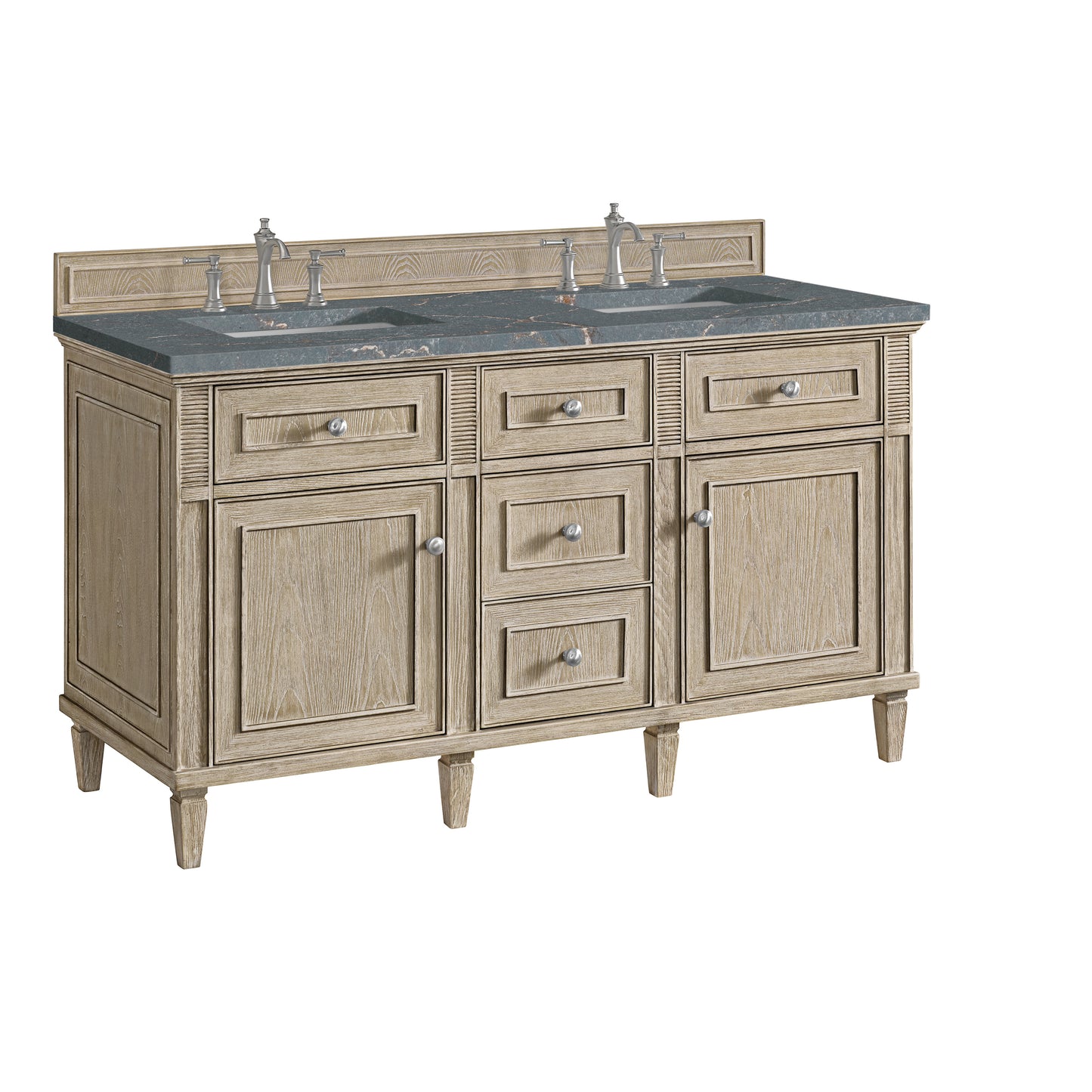 Lorelai 60" Double Vanity, Whitewashed Oak w/ 3 CM Parisien Bleu Silestone Top