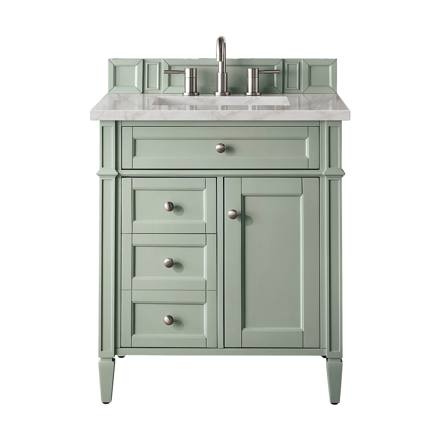 Brittany 30" Single Vanity, Sage Green, w/ 3 CM Victorian Silver Silestone Top