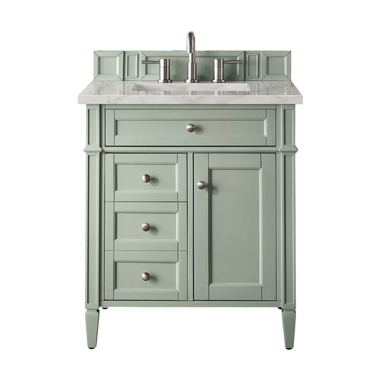 Brittany 30" Single Vanity, Sage Green, w/ 3 CM Victorian Silver Silestone Top
