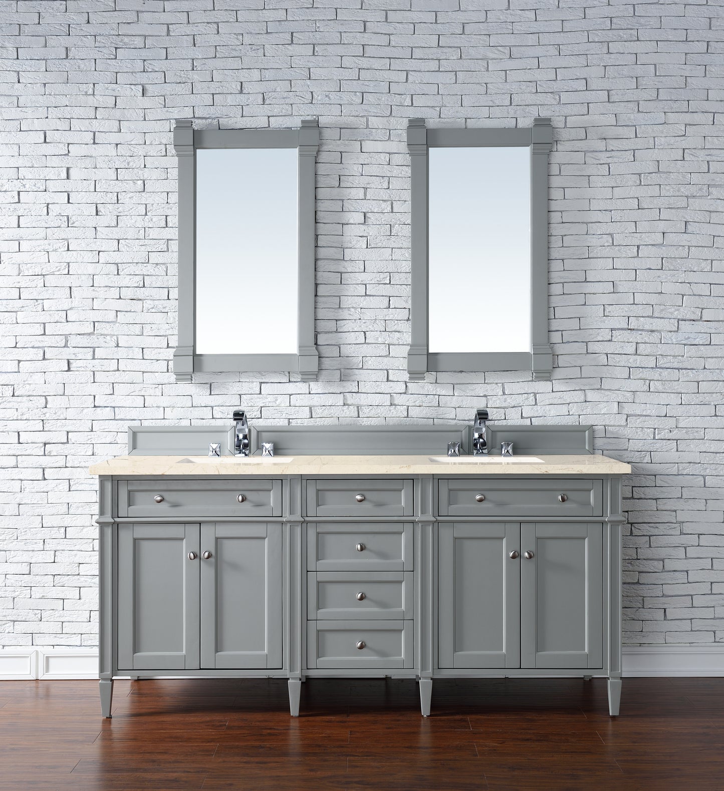 Brittany 72" Double Vanity, Urban Gray w/ 3 CM Eternal Marfil Silestone Top
