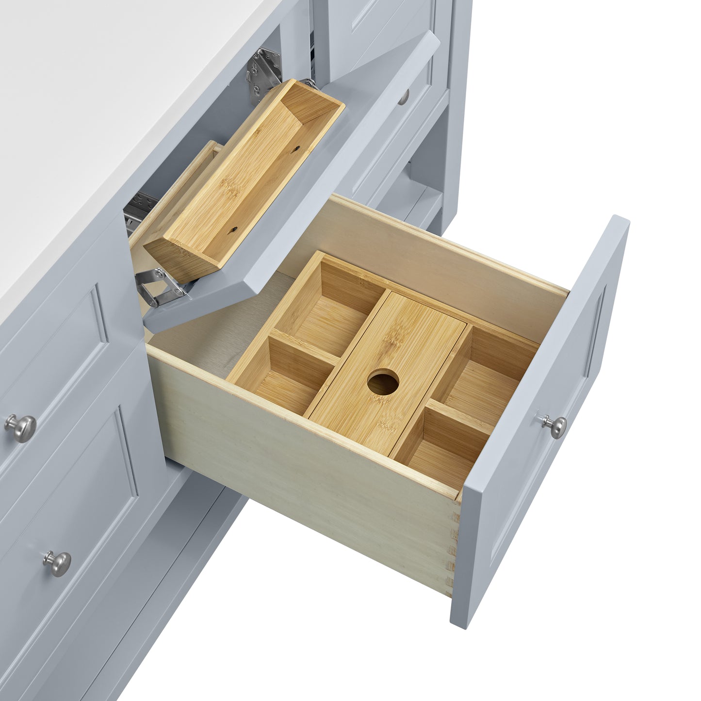 Breckenridge 60" Double Vanity, Serenity Blue, w/ 3 CM Ethereal Noctis Quartz Top