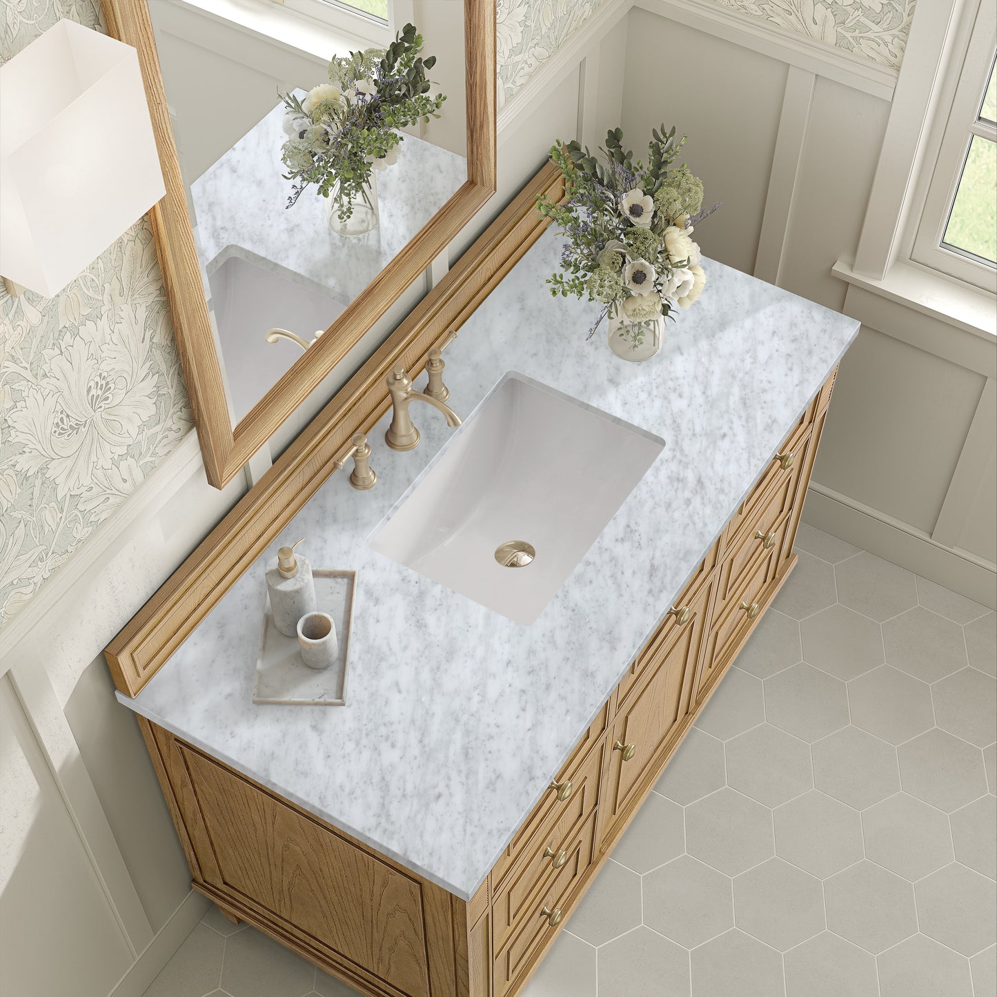 Lorelai 48" Single Vanity, Light Natural Oak w/ 3 CM Carrara White Marble Top