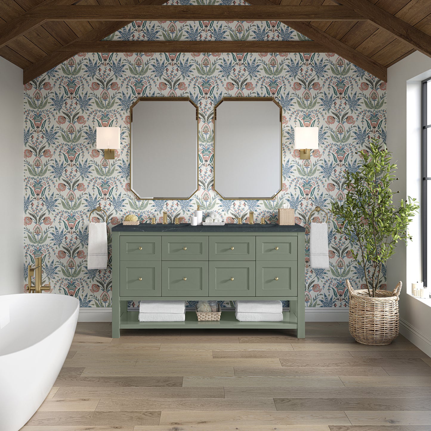 Breckenridge 60" Double Vanity, Smokey Celadon, w/ 3 CM Charcoal Soapstone Quartz Top