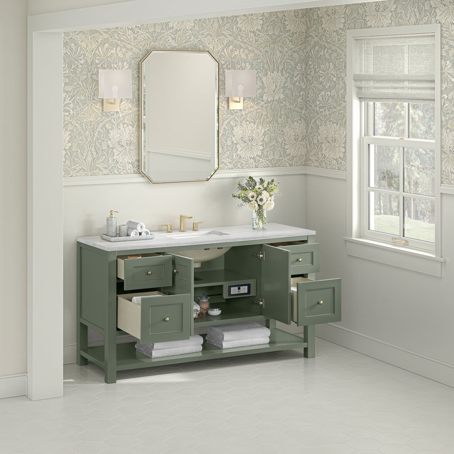 Breckenridge 60" Single Vanity, Smokey Celadon, w/ 3 CM Arctic Fall Solid Surface Top