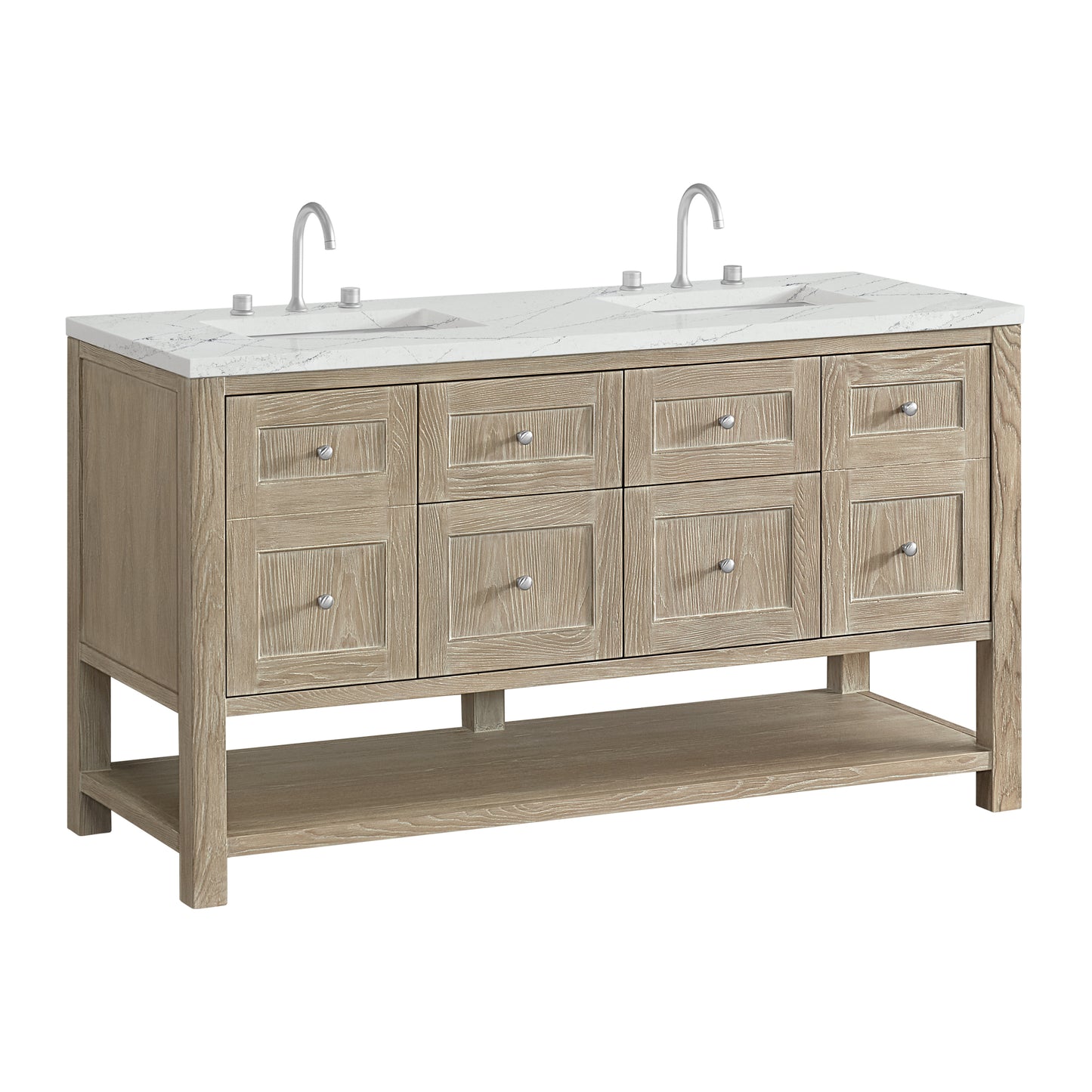 Breckenridge 60" Double Vanity, Whitewashed Oak, w/ 3 CM Ethereal Noctis Quartz Top