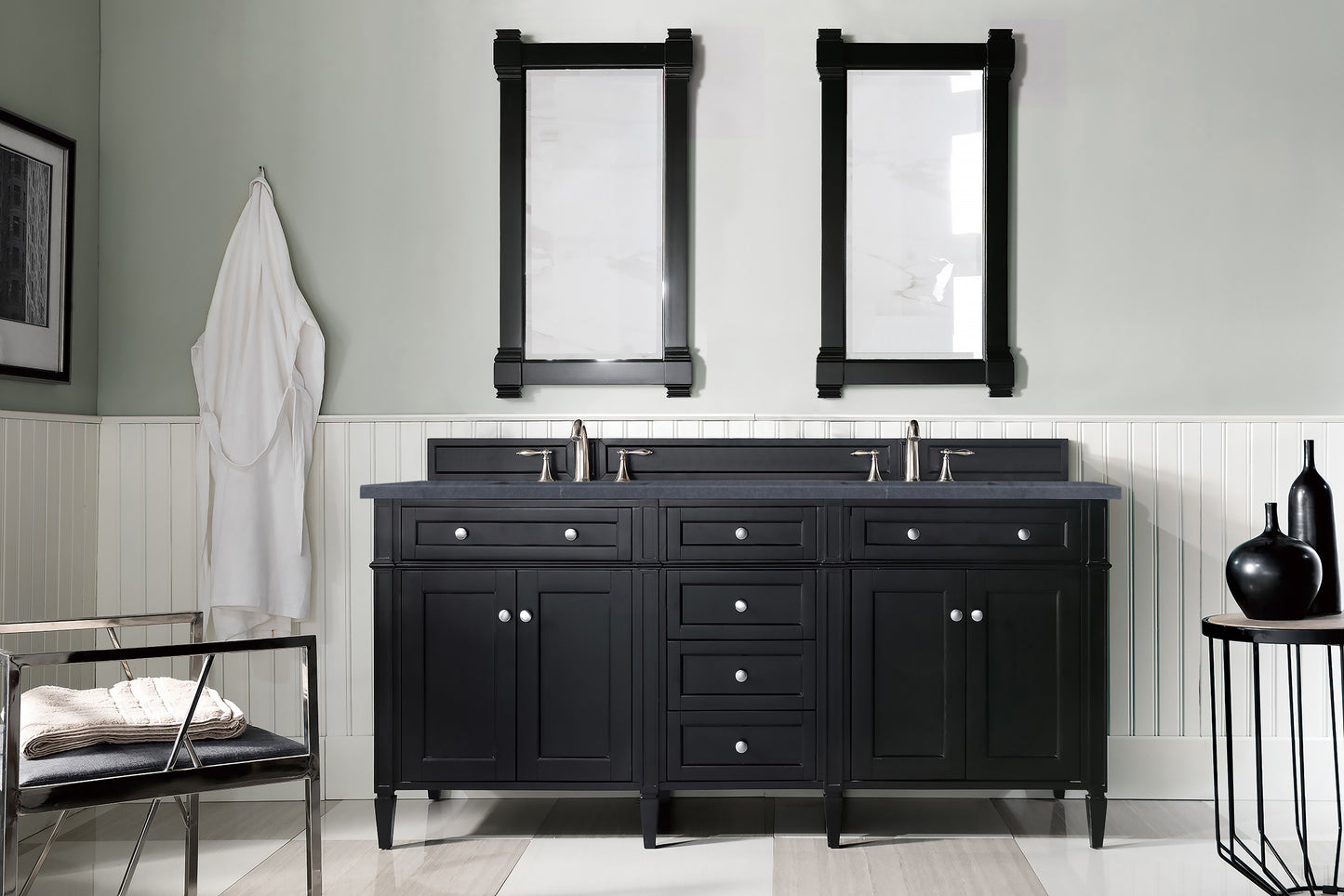 Brittany 72" Double Vanity, Black Onyx w/ 3 CM Charcoal Soapstone Silestone Top
