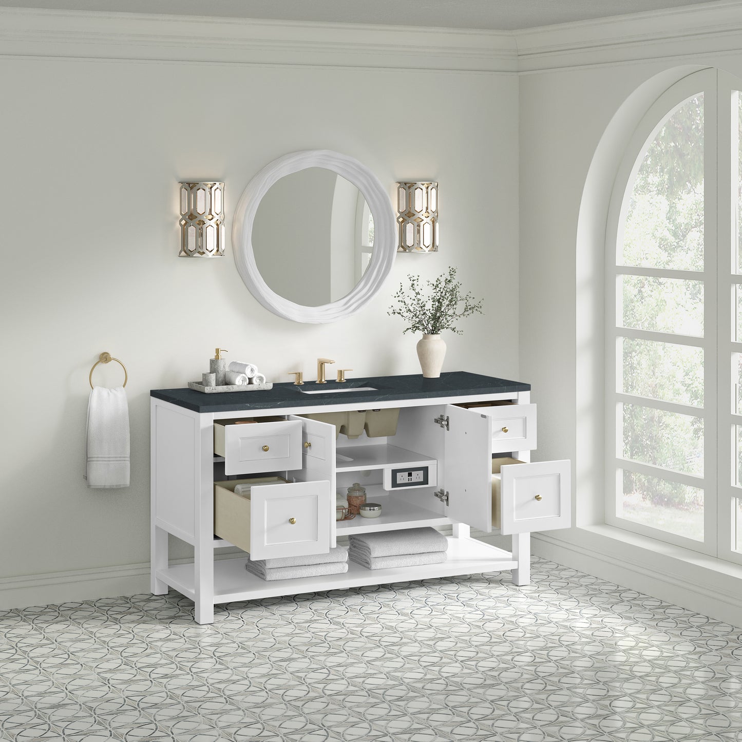 Breckenridge 60" Single Vanity, Bright White, w/ 3 CM Charcoal Soapstone Quartz Top