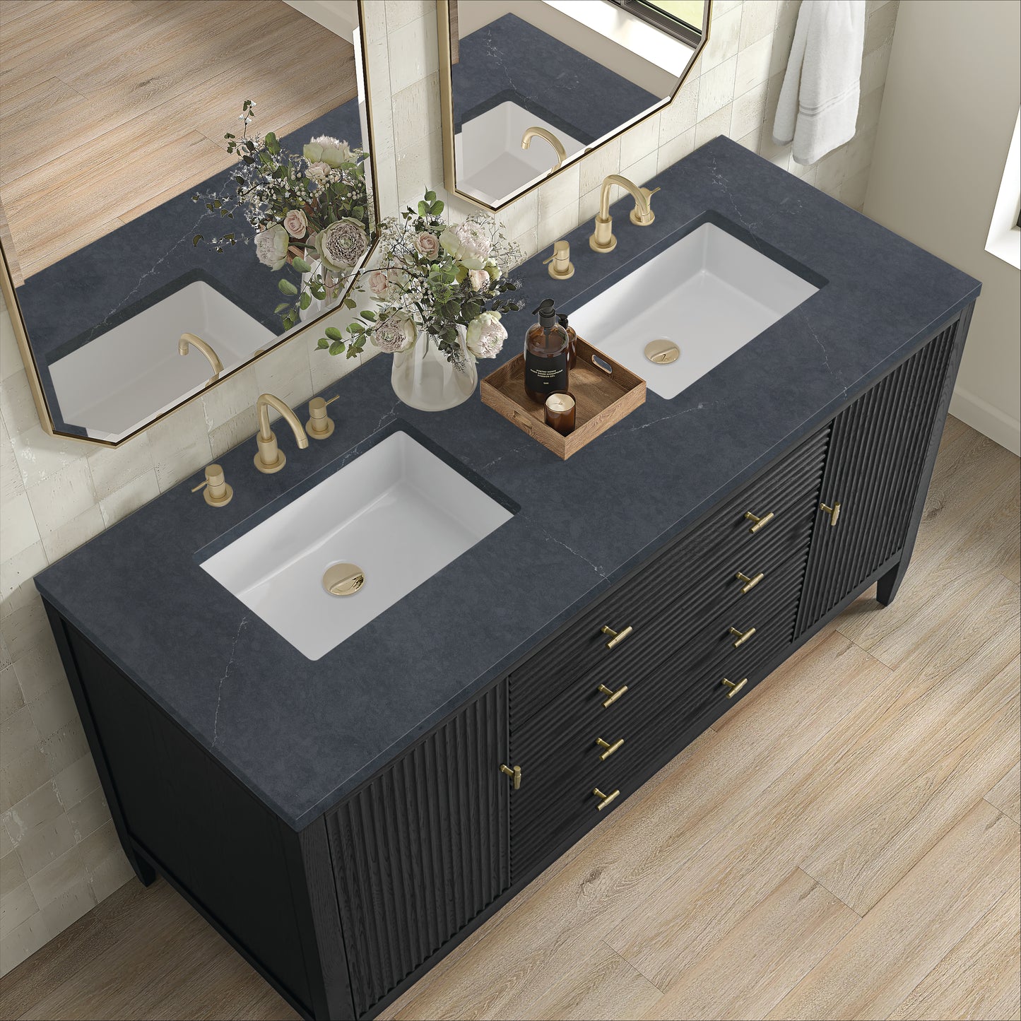 Myrrin 60" Double Vanity, Carbon Oak w/ 3 CM Charcoal Soapstone Silestone Top