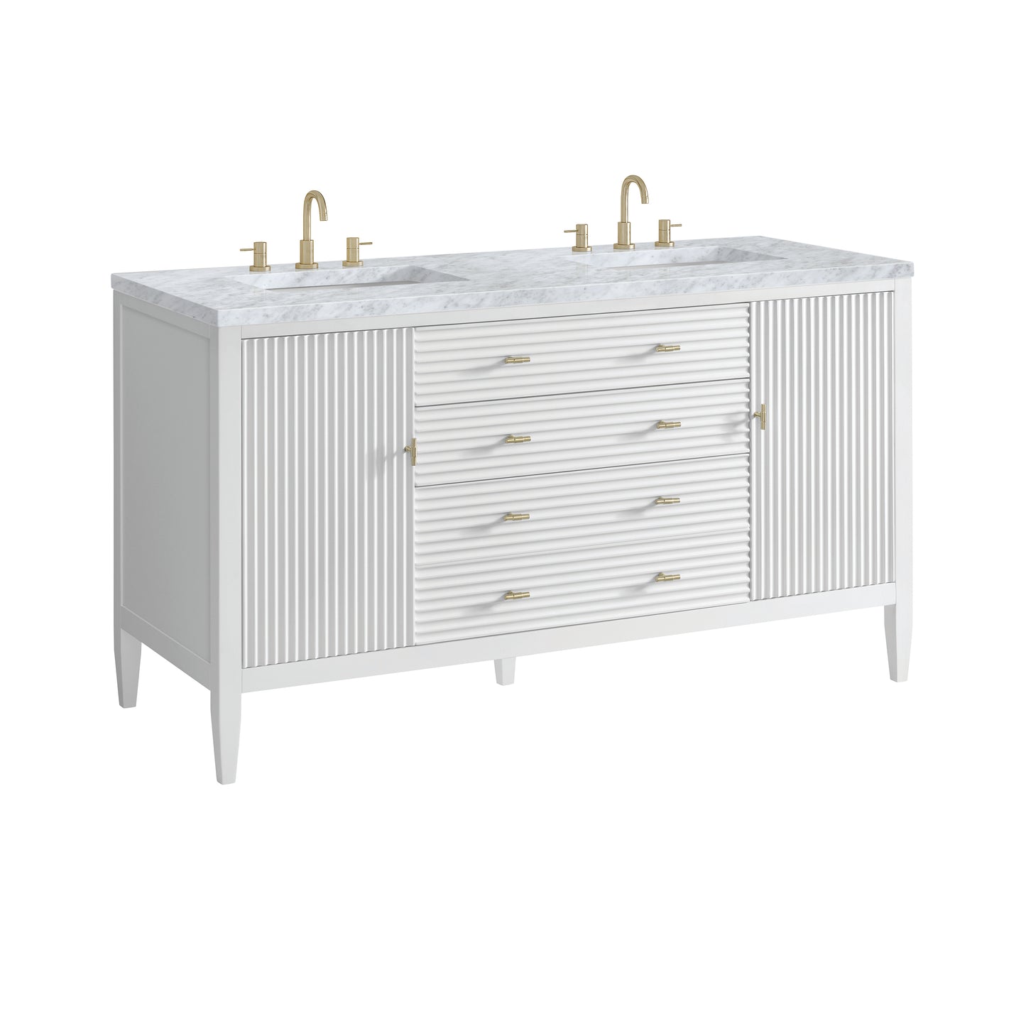 Myrrin 60" Double Vanity, Bright White w/ 3 CM Carrara White Marble Top