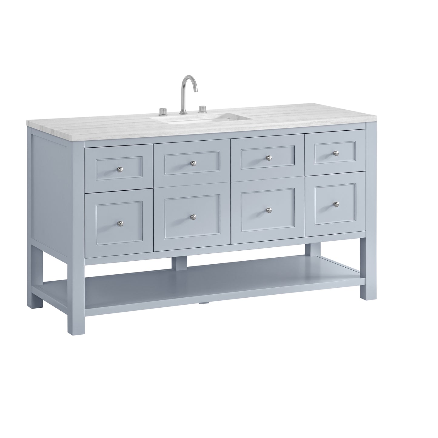 Breckenridge 60" Single Vanity, Serenity Blue, w/ 3 CM Arctic Fall Solid Surface Top